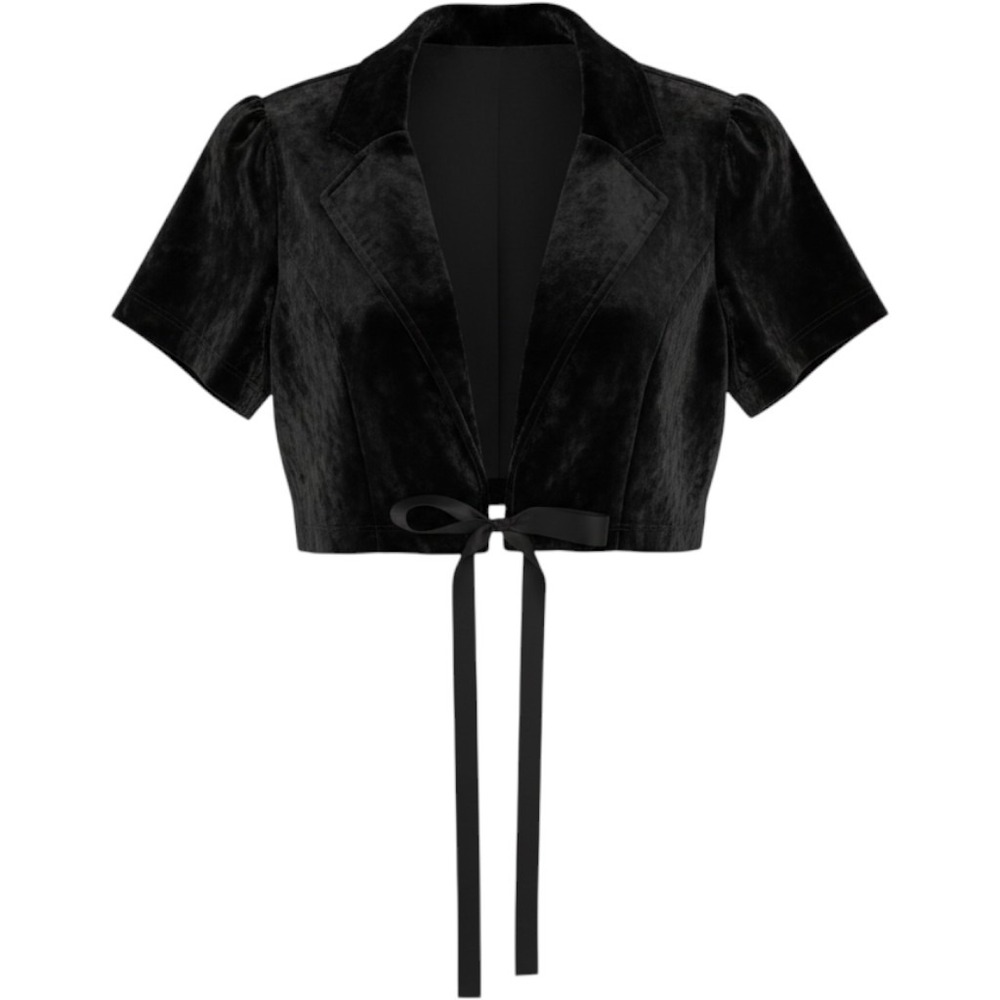 Vintage Steps Velvet Cropped Bolero Cardigan Women XL Black Ribbon Tie Goth Y2K